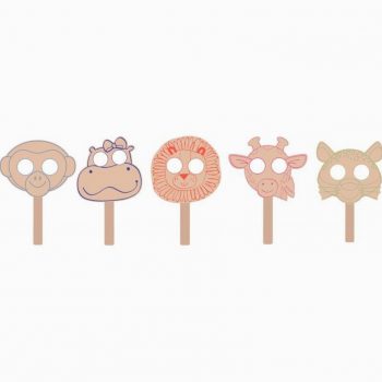 Set of 10 Wooden Savannah Animal Masks