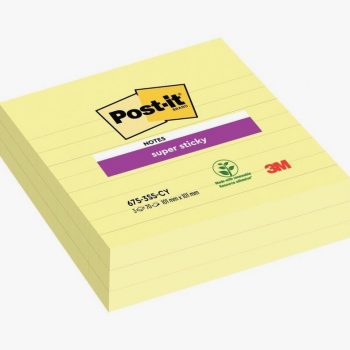 Set of 3 Super Sticky yellow lined notepads, 70 sheets each, size: 101 x 101 mm