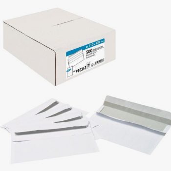 Pack of 500 self-adhesive white DL envelopes 110x220 mm, 80gsm