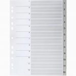 Jeu de 12 intercalaires numériques en polypropylène 12/100ème format A4 coloris gris