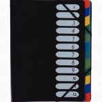Trieur en polypropylène 12 compartiments, fermeture par élastiques, couverture coloris noir