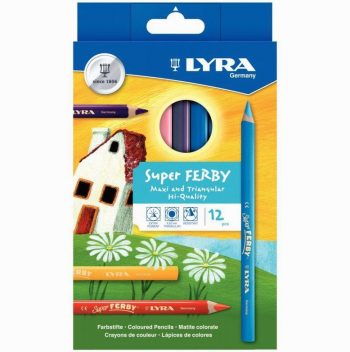 Set of 12 Triangular Super Ferby Colored Pencils, 6.25mm Assorted Diameter
