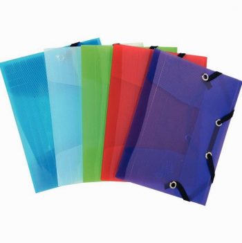 Polypropylene Elastic Folder with 3 Flaps, Crystal Series, Pocket Size 12x16 cm, Assorted Colors
