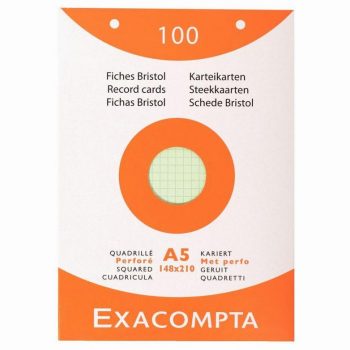 Pack of 100 assorted color perforated index cards, heavy-duty 205gsm, grid 5x5, size 14.8 x 21 cm