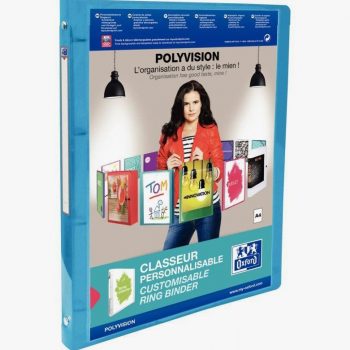 Personalizable Polyvision Transparent Binder, 20 mm Spine, 4 Round 15 mm Rings, 21x29.7 cm, Blue