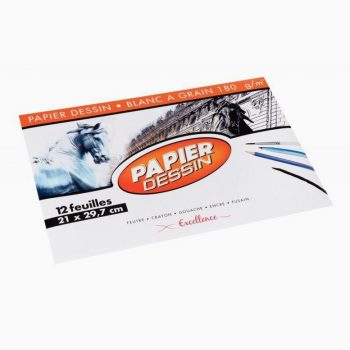 Set of 12 white drawing paper sheets, 180 gsm, size 21 x 29.7 cm