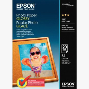 Paquet de 20 feuilles de papier photo glacé à la marque Epson de format A4 200g (21 x 29,7 cm)