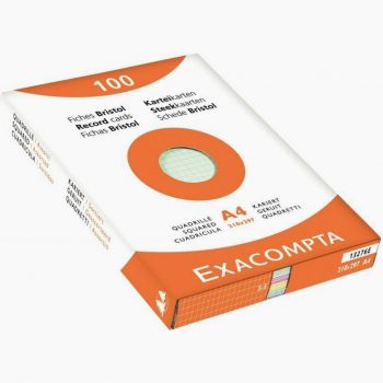 Set of 100 assorted color bristol index cards, unpunched, heavy card 205 gsm, 21 x 29.7 cm, 5x5 grid