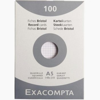 Set of 100 sturdy white Bristol cards, unpunched, grid 5x5, 205gsm, 14.8x21cm