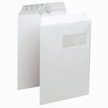 Boîte de 250 pochettes vélin blanc C4 229x324 90g/m² fenêtre 50x110 bande de protection