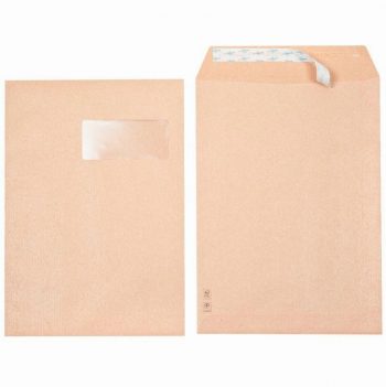 Boîte de 250 sacs Kraft, 90 grammes en format 23X32, avec une fenêtre de 50mm, bande siliconée