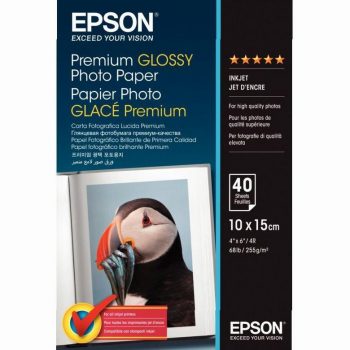 Set of 40 sheets of premium glossy photo paper, Epson brand, A6 size, 255gsm