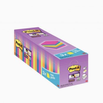 Boîte de 24 blocs de 90 feuilles Post-it Super Sticky néon format 76 x 76 mm dont 3 gratuits