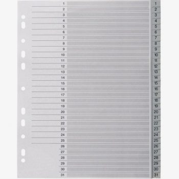 Set of 31 Numeric Index Dividers in Grey Polypropylene, A4+ Size