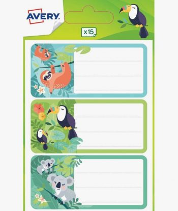 15 étiquettes scolaires jungle - 76 x 34 mm