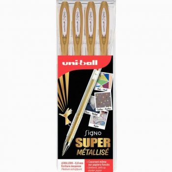 4 stylos encre gel Signo Or Uni-ball