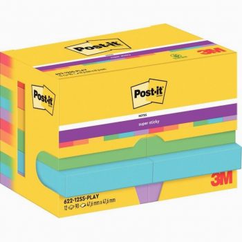 Paquet de 12 blocs notes super sticky post-it 90 feuilles 47,6x47,6mm collection playful