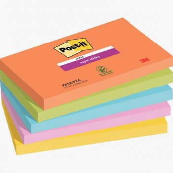 Set of 5 Super Sticky Post-it Note Pads, 90 Sheets Each, 76 x 127 mm, Boost Collection