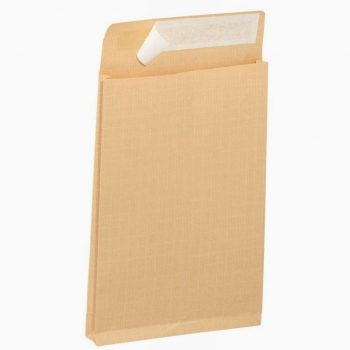 Set of 50 reinforced brown kraft envelopes, 3 gussets, 280x365 mm, 130g/m², with protective strip