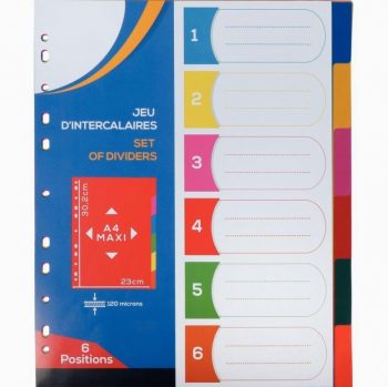 Set of 6 A4+ Colored Polypropylene Dividers 12/100 Thickness