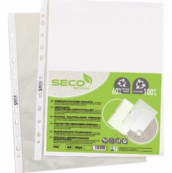 Pack of 50 recyclable polypropylene punched pockets, 80 microns