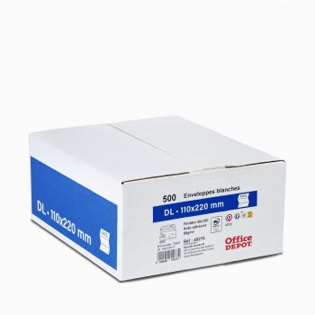 Pack of 500 Office DEPOT self-adhesive white DL window envelopes 45x100 mm, 80gsm