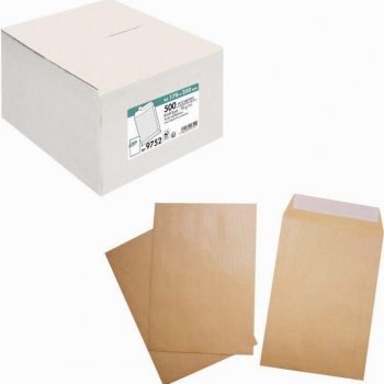 Pack of 500 Self-Adhesive Kraft Envelopes 90gsm, 17.6x25 cm, Removable Protective Strip