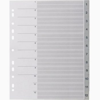 Jeu de 12 intercalaires numériques en polypropylène gris format A4+