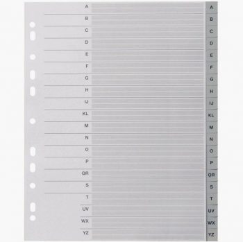 Set of 20 Gray Polypropylene Alphabetical Dividers, A4+ Size