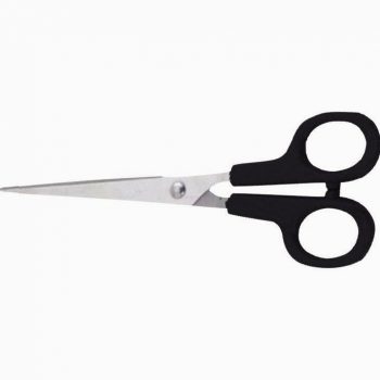 Ciseaux ambidextres, anneaux en plastique, lames inox, bouts pointus. 17cm