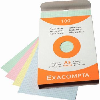 Box of 100 grid-ruled Bristol cards 5x5, size 14.8 x 21cm Assorted