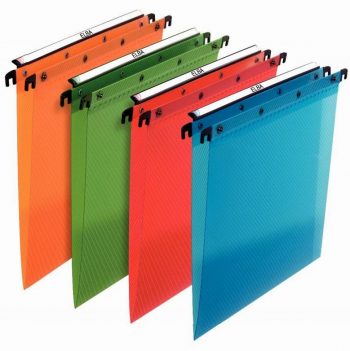 Set of 10 assorted colored polypropylene V-back hanging file folders for drawers