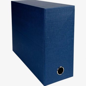 Boite de transfert papier toilé, dos 12 cm, bleu foncé