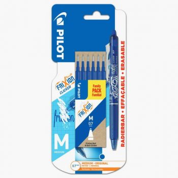 Frixion Clicker rechargeable + 6 recharges bleues pointe moyenne 0,7mm Pilot