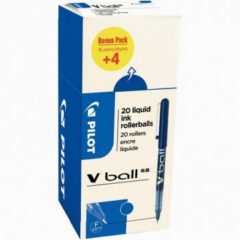 Set of 20 Fine Tip 0.5mm Blue V-Ball Rollers by Pilot (16 + 4 Free)