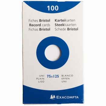 Set of 100 plain white strong card index cards 205g, non-perforated, 7.5 x 12.5 cm