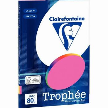 Pack of 100 sheets of fluorescent assorted 80gsm A4 paper, TROPHEE CLAIREFONTAINE