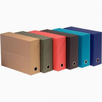 Boite de transfert papier toilé, dos 9 cm, havane