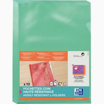 Sachet de 10 pochettes coin en PVC lisse 15/100ème, vert