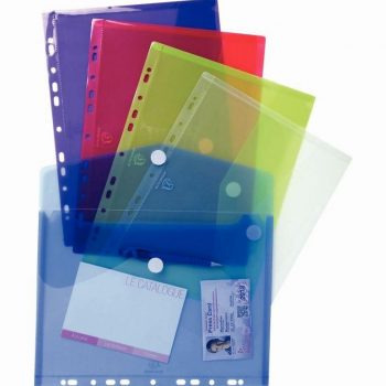 Set of 5 assorted color A4 polypropylene punched envelopes, 200 micron