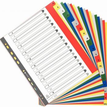 Set of 20 colored polypropylene A4+ alphabetical index dividers