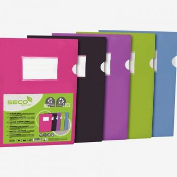 Pack of 5 assorted color recyclable opaque polypropylene corner folders