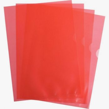 Pack of 100 red polypropylene grained corner sleeves, size 21x29.7 cm, 9/100 thickness