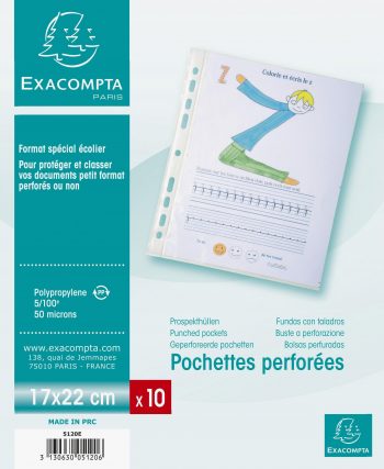 Etui de 10 pochettes perforées polypropylène grainé format écolier - 17x22cm cristal