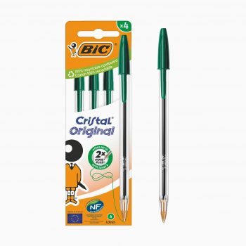 Set of 4 Green BIC Cristal Ballpoint Pens