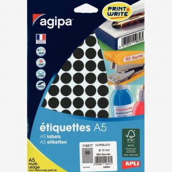 Etui de 960 pastilles adhésives diamètre 15 mm noir