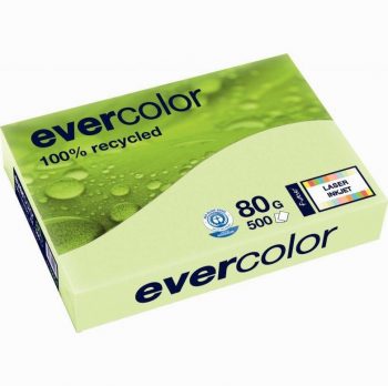 Ramette de 500 feuilles de papier recyclé 80g de format A4 vert clair EVERCOLOR