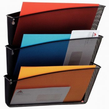 Set de 3 corbeilles murales métal Mesh Noir