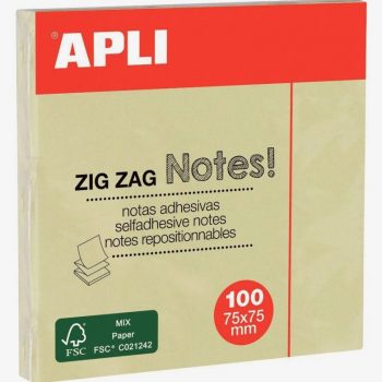 Bloc de 100 feuilles de notes adhésives en zig zag, format : 75 x 75 mm