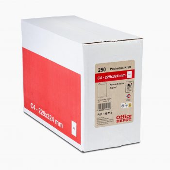Boite de 250 pochettes kraft C4 90g/m² autocollantes Office DEPOT